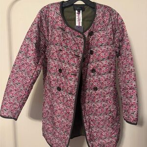 J. Crew Pink and Black Floral Puffer Jacket